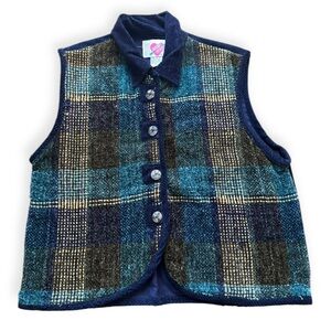 Vintage 90’s KEREN Hart Corduroy Collar Plaid Tapestry Vest